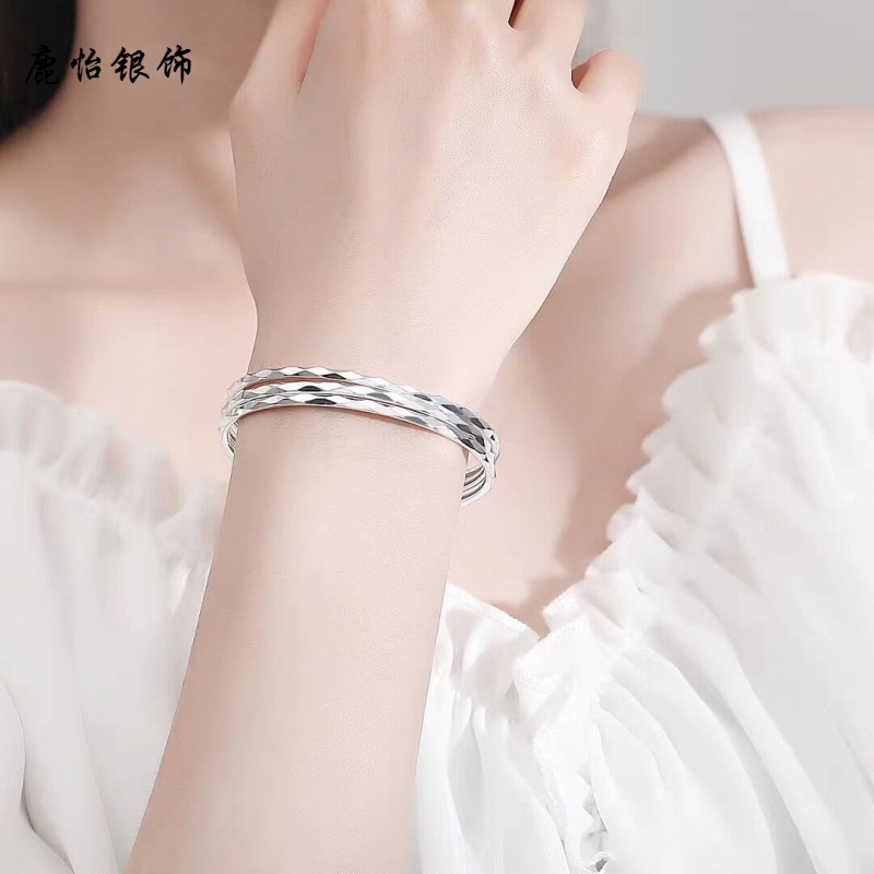 鹿怡 足银手镯 30g足银999三圈水立方手镯三生三世镯子经典细圈