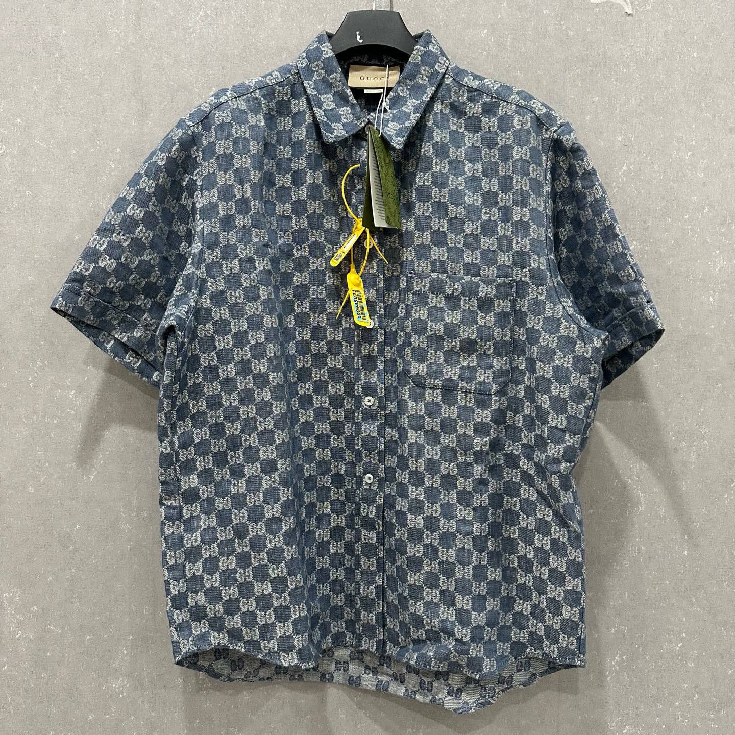 未使用 GUCCI/古驰 蓝色满印老花短袖衬衫42码/005429