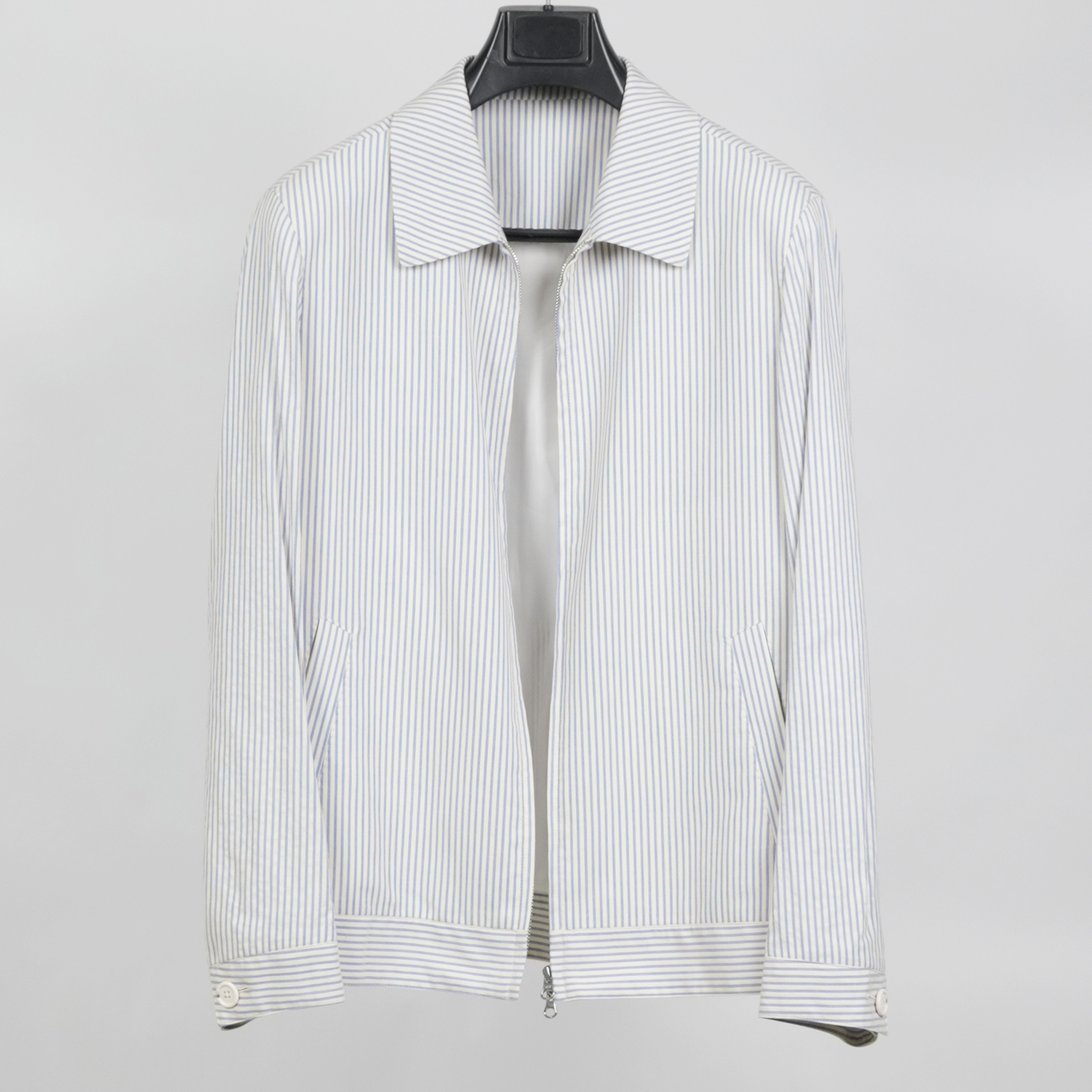 【杰N亚孤品15号】100%棉白色条纹时尚夹克上衣【夹克】长袖翻领抗皱