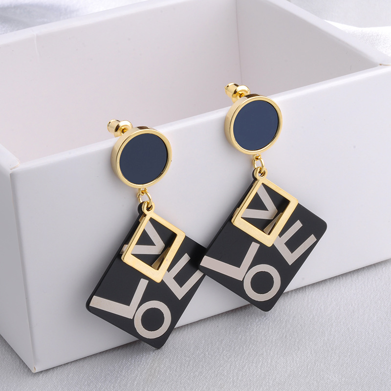 铜合金耳饰 大气方形简约几何韩版系个性黑色耳坠百搭高级