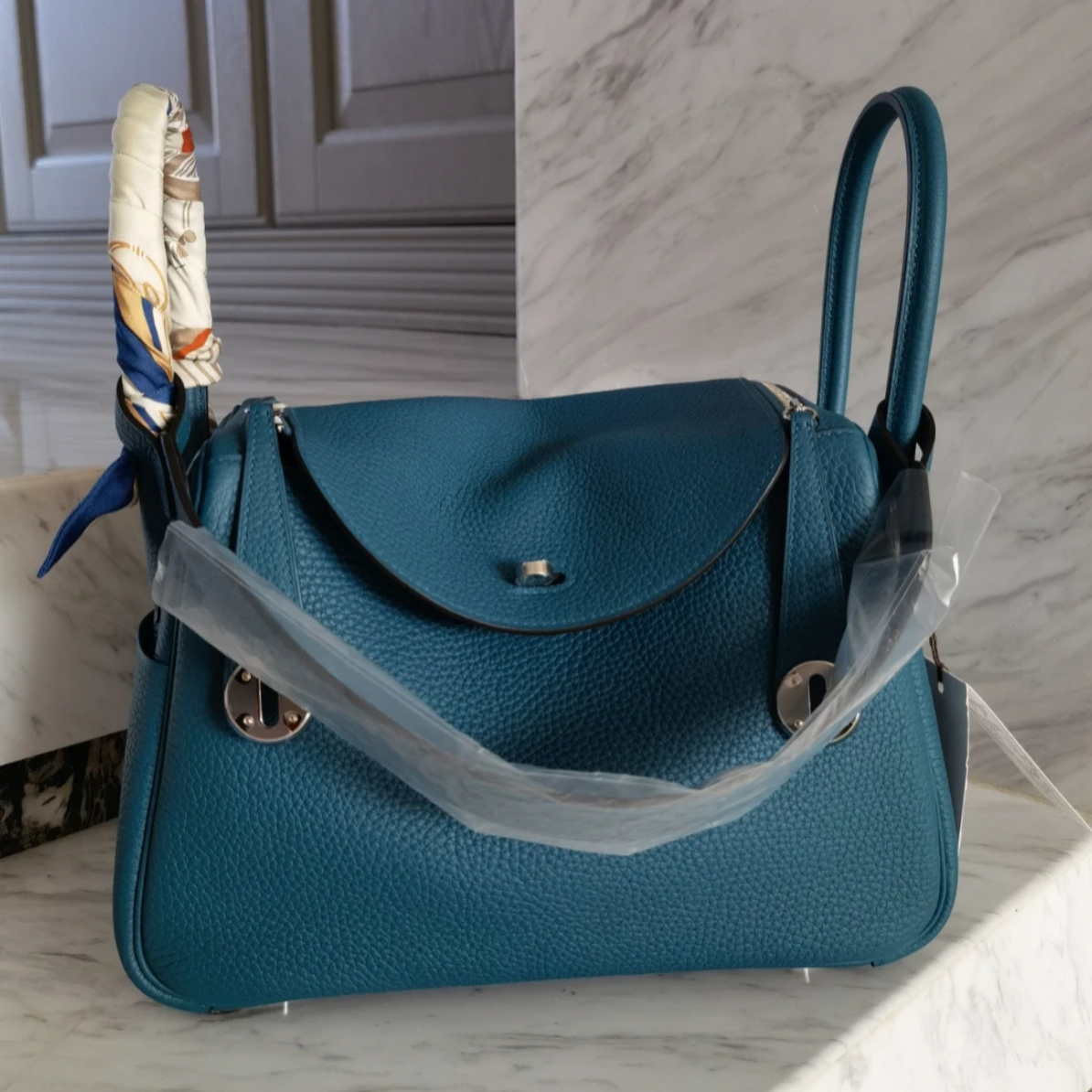 99新 Hermes/爱马仕 爱马仕lindy30波斯布鲁斯绿tc皮Q