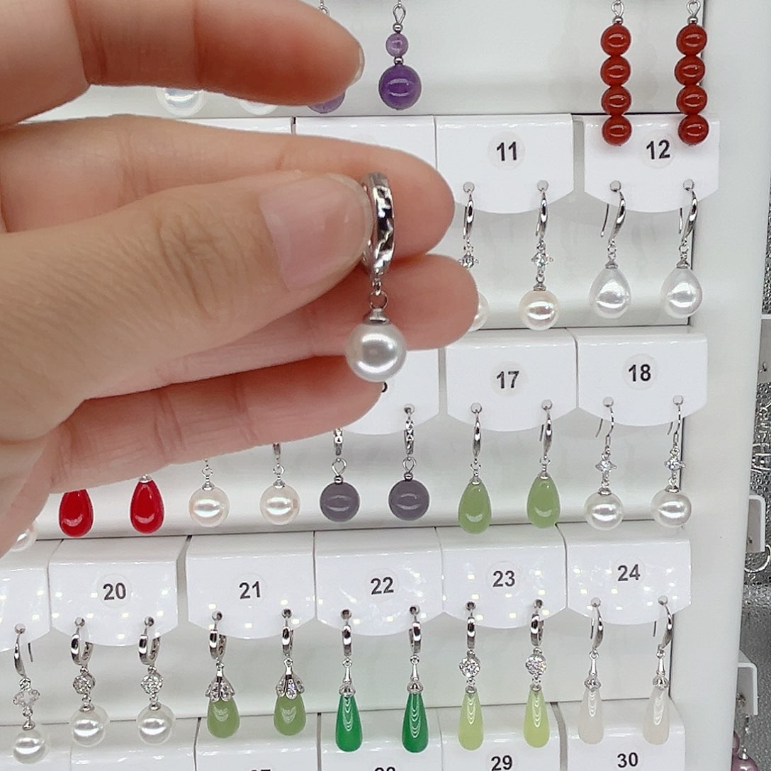 银S925镶嵌耳坠淡水珍珠紫*