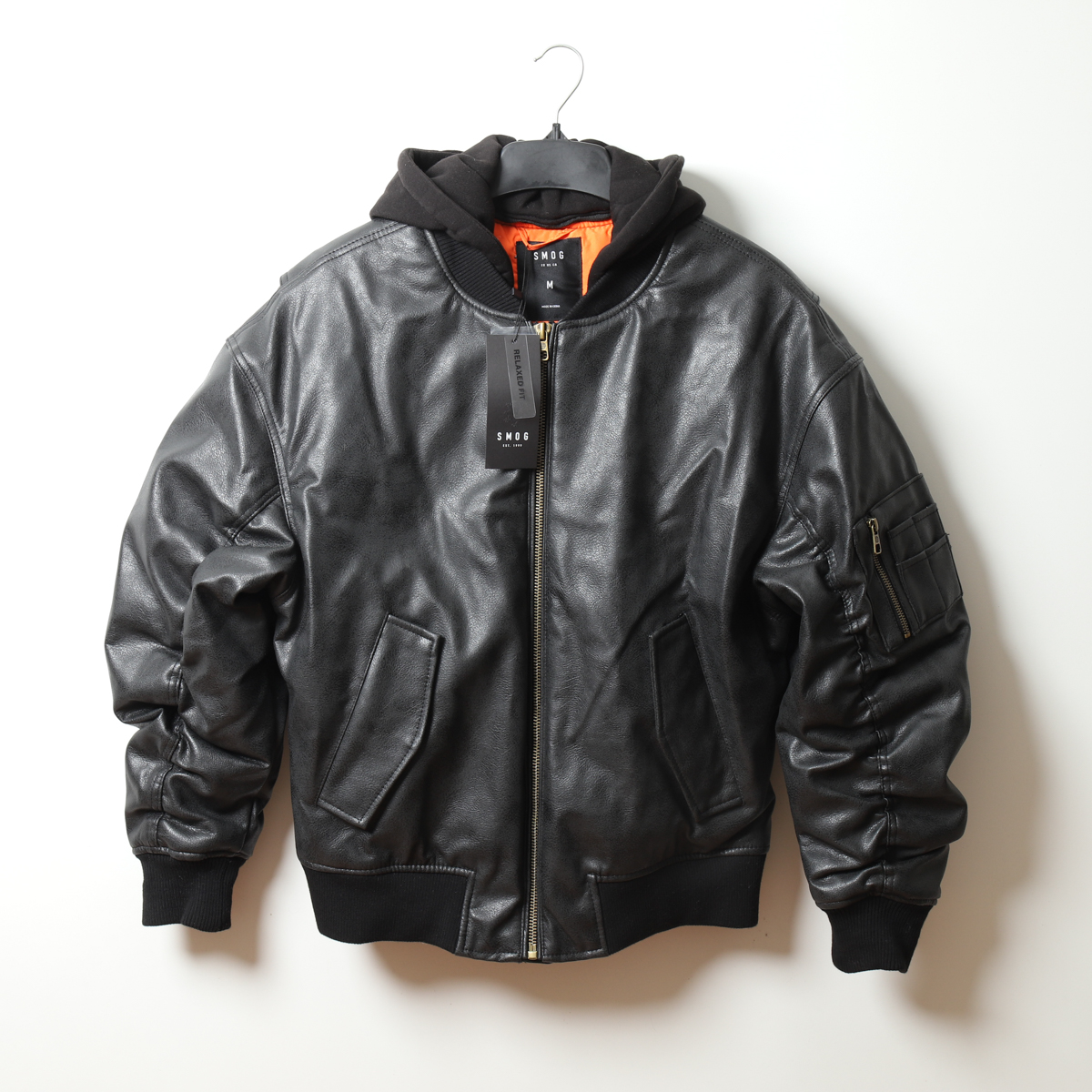 外单重磅牛货男女冬季廓版MA1飞行员夹克风琴袖加棉PU皮夹克棉衣