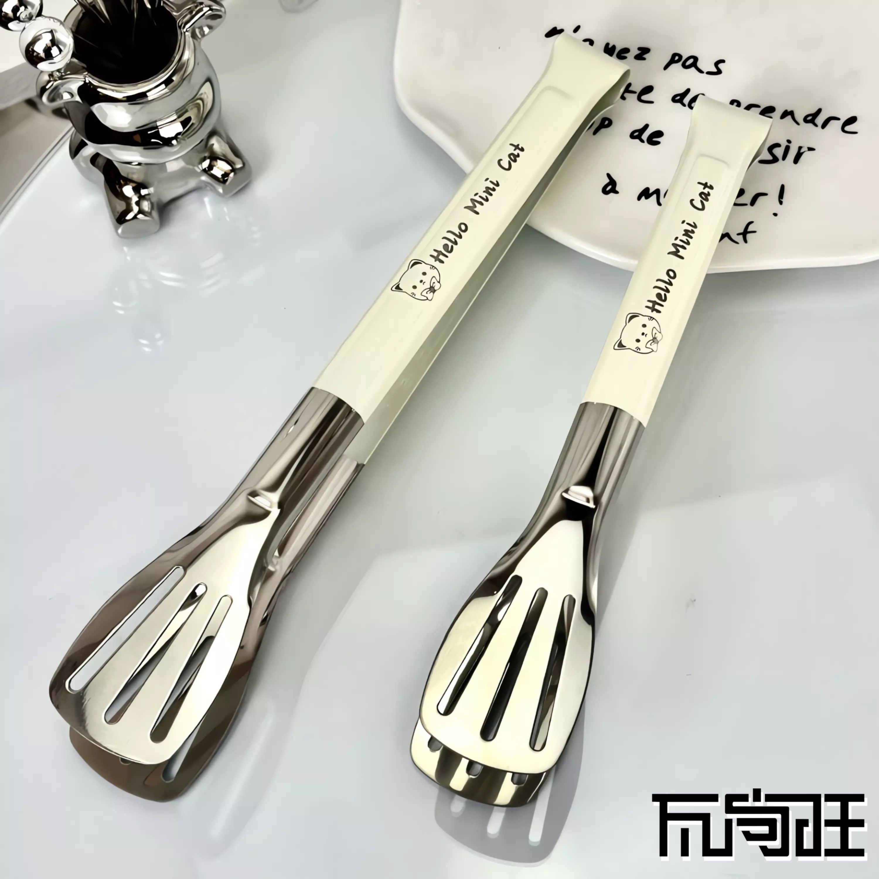 瓦尚旺防滑食物夹不锈钢食品夹厨房烘焙面包夹户外烧烤三线夹