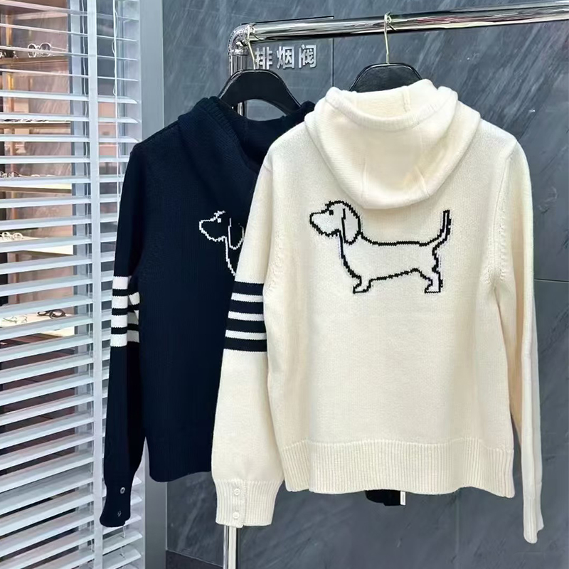 正确高版tb后背小狗拉链帽衫四杠羊毛针织衫男女同款卫衣开衫外套