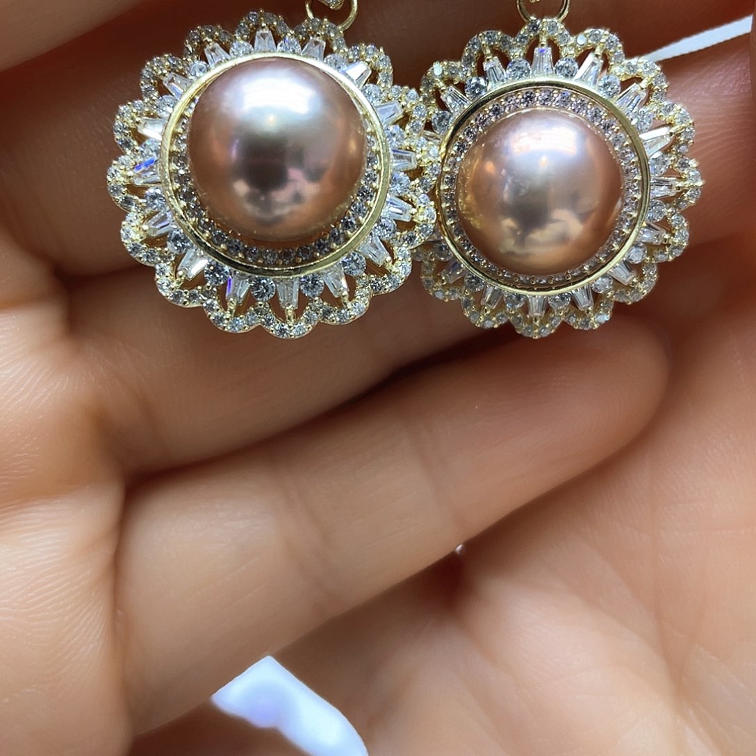 淡水珍珠耳饰银S925镶嵌