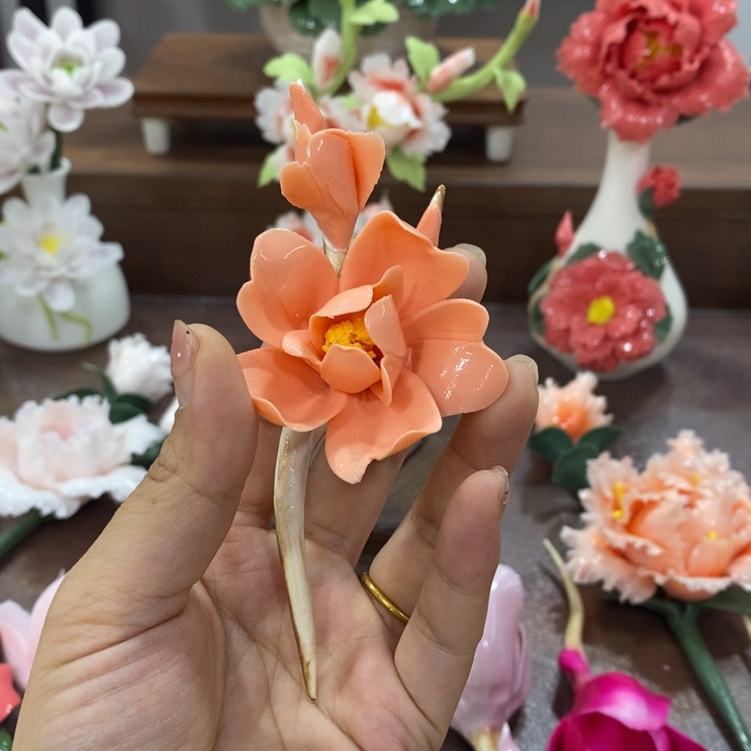 摆件陶瓷手工花摆件