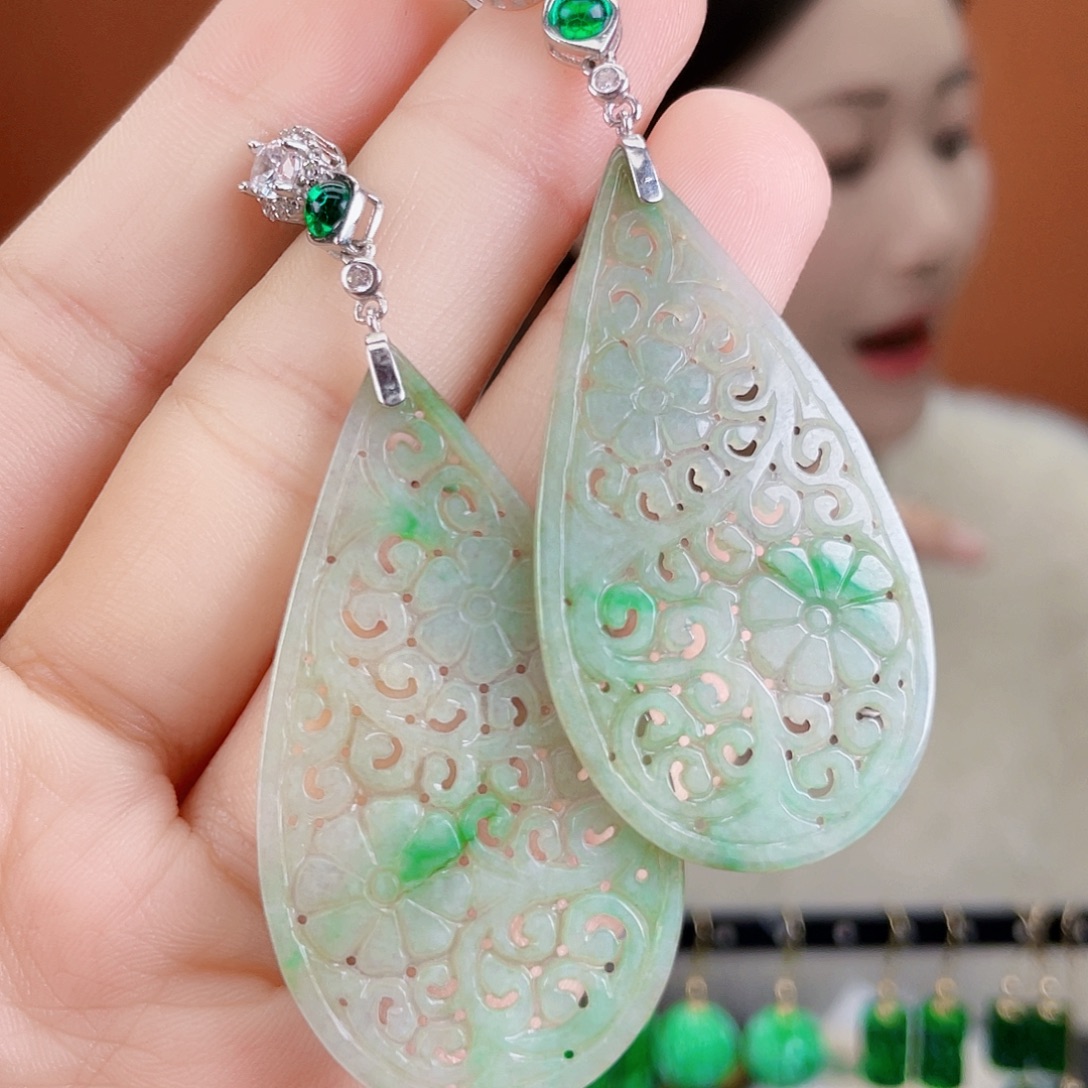翡翠银S925镶嵌耳饰