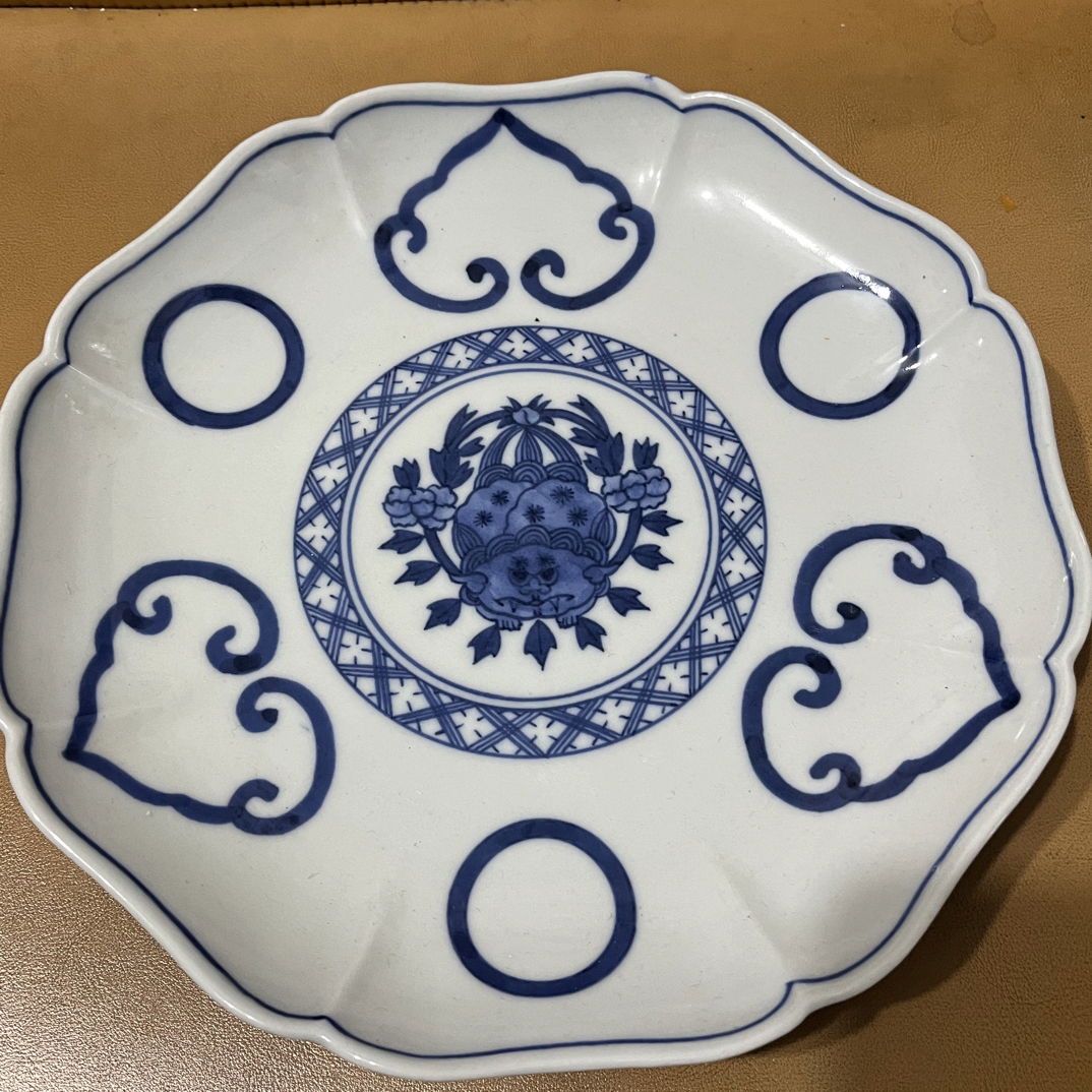 舶来精美寄托款瑞兽内外绘老盘（21cm*5cm)年代痕迹介意勿拍陶瓷