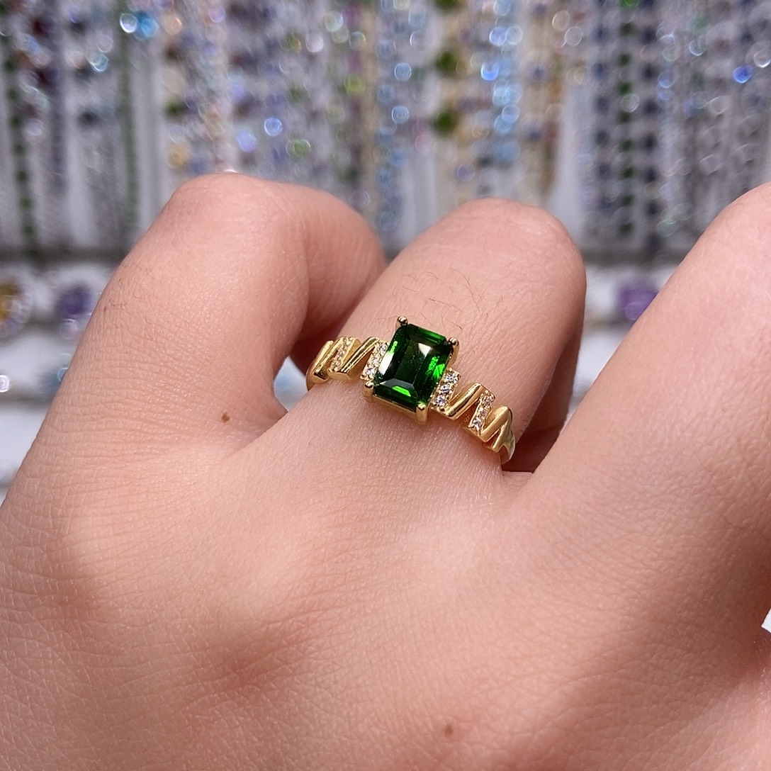 银S925镶嵌开口戒指透辉石