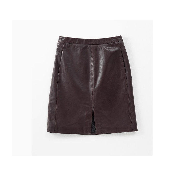 海宁植鞣皮真皮绵羊皮包臀裙前开叉高腰a字半身裙女2025秋冬新款