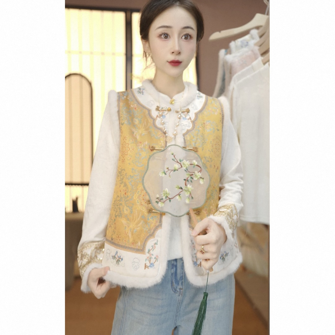 加棉加厚2025新中式国风提花女士百搭马甲-008