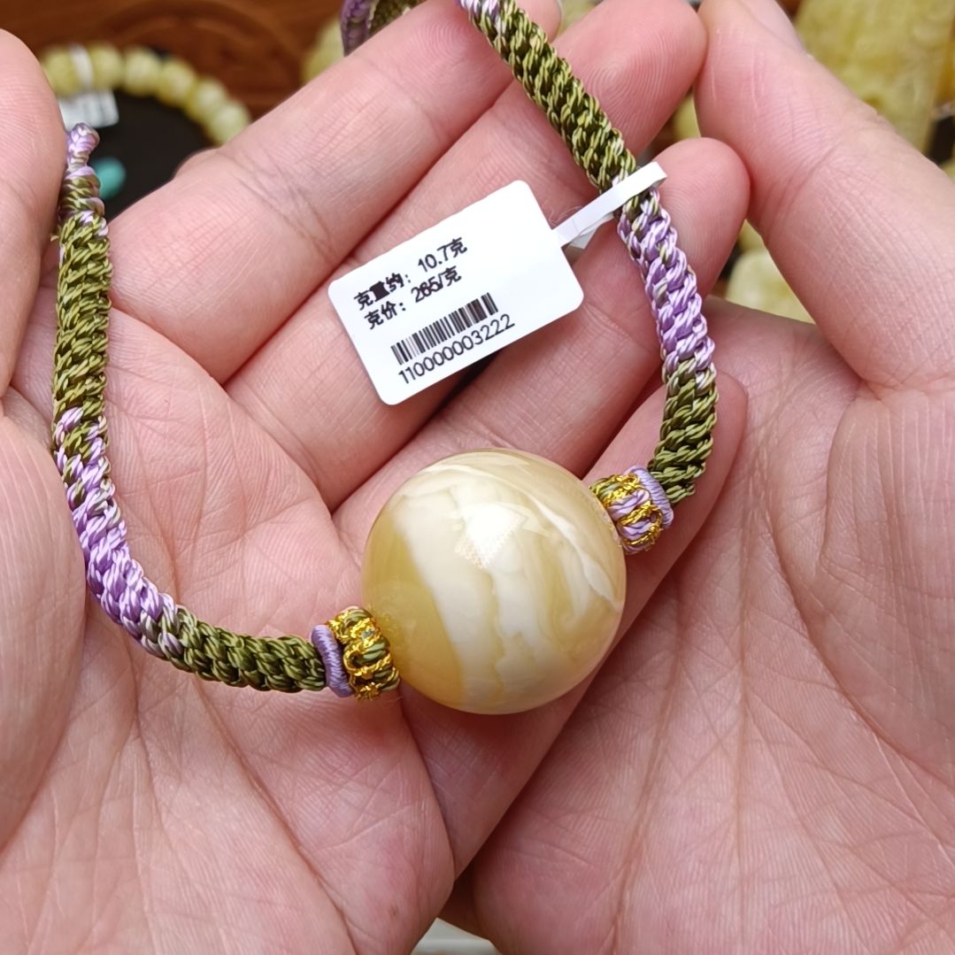 蜜蜡吊坠(不含链)未镶嵌26圆珠白蜡妖花锁骨链