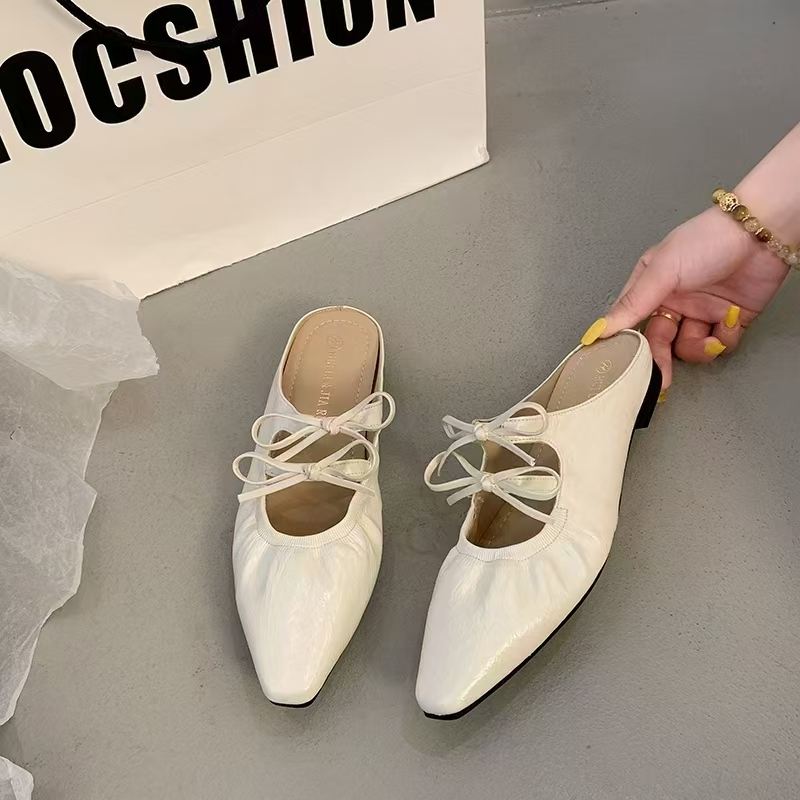 小敏家 清货~就几双 法式尖头双蝴蝶结绝美高级感包头拖鞋601