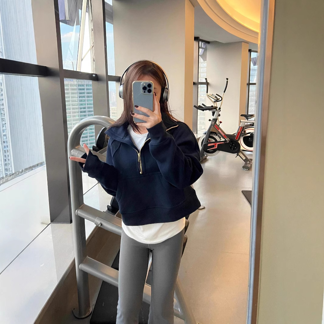 lulu同款scuba女士宽松半拉链立领卫衣秋冬短款瑜伽服外套休闲