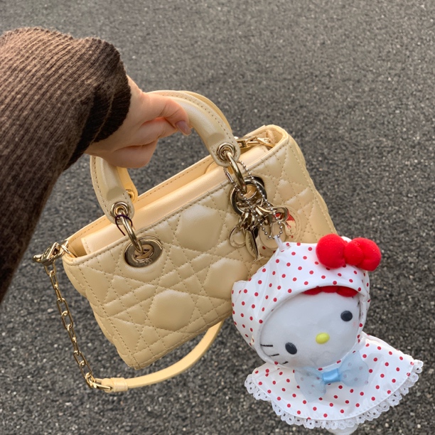 95新 DIOR/迪奥 95新二手珠光小鸡黄超mini戴妃三格包