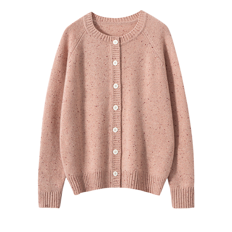 康赛妮A点子纱100纯山羊绒女圆领插肩袖彩点纱针织开衫