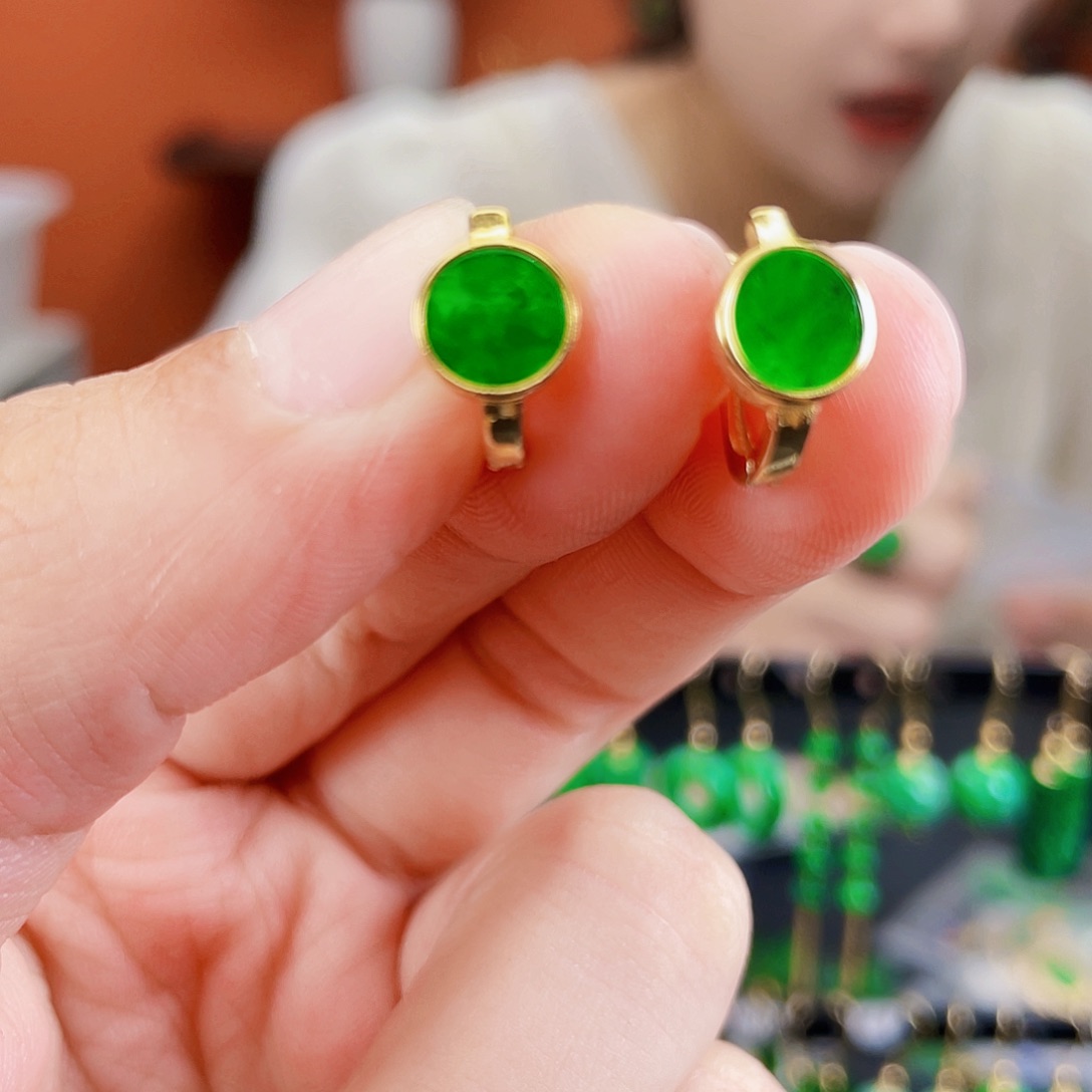 翡翠银S925镶嵌耳饰