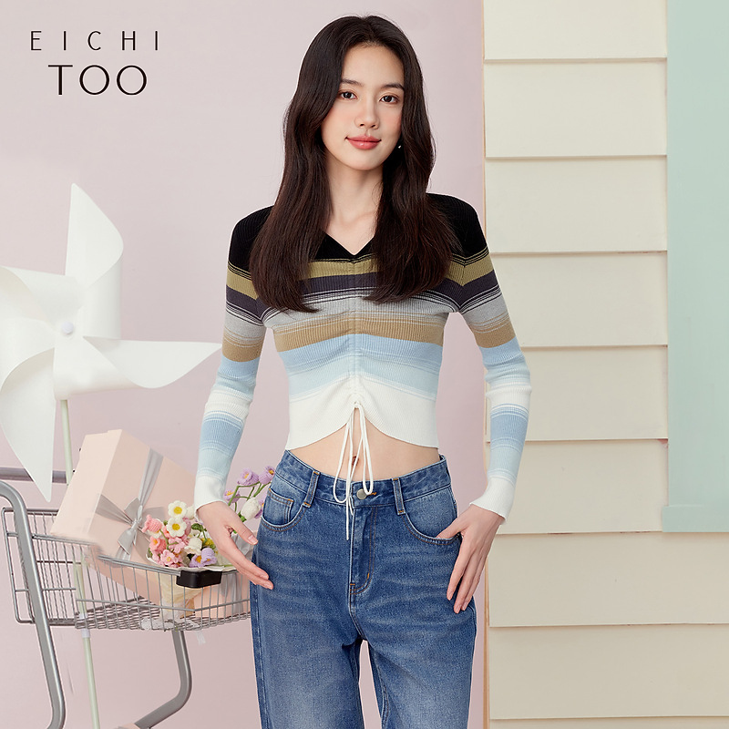 爱居兔渐变色设计感时尚短款针织衫ENZAJ1P005A