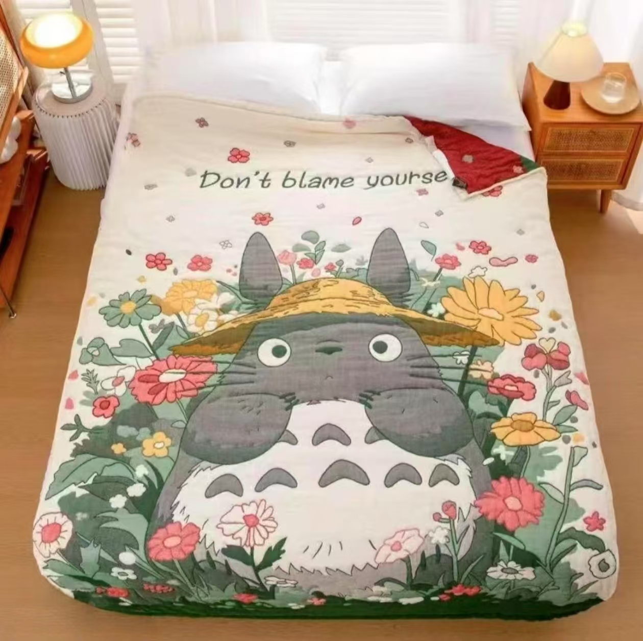 【花卉龙猫】150*200cmA类全棉纱布泡芙被