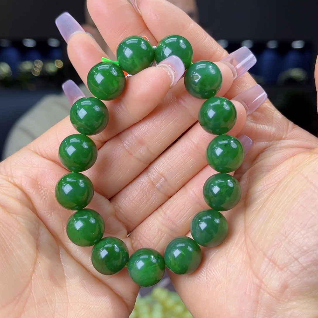 未镶嵌手串和田玉天然和田玉俄碧五号坑菠菜绿料14