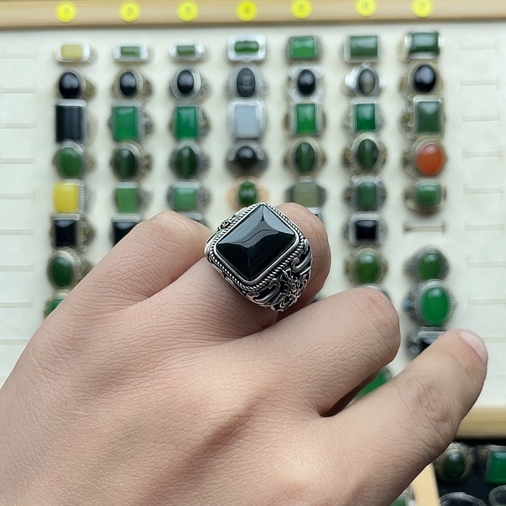 随***安和田玉银S925镶嵌戒指