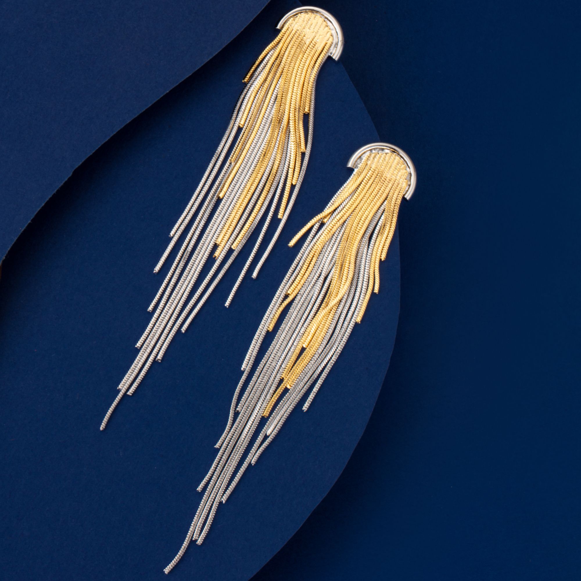 铜合金耳饰  新款秋冬时尚轻奢气质金银双色长款流苏耳环