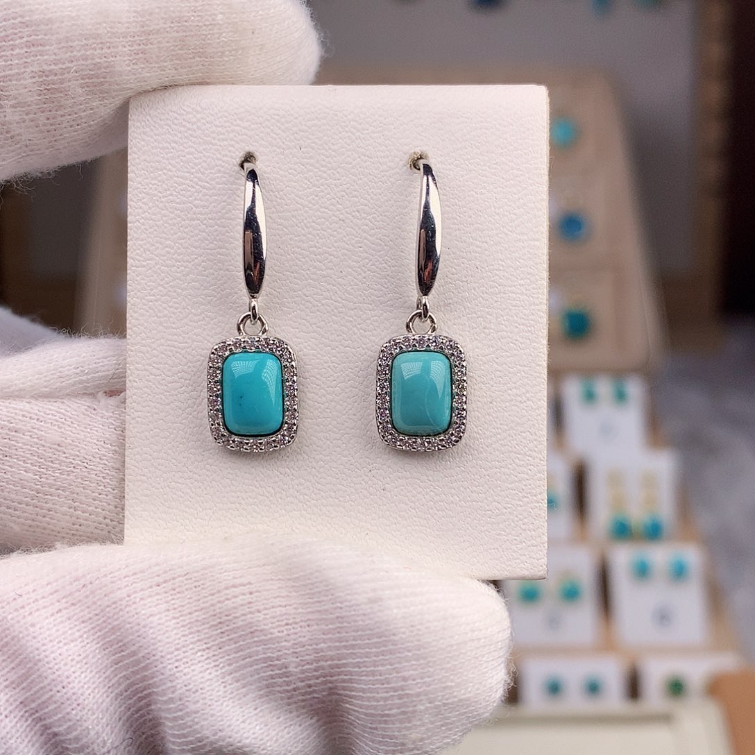 绿松石耳饰银S925镶嵌