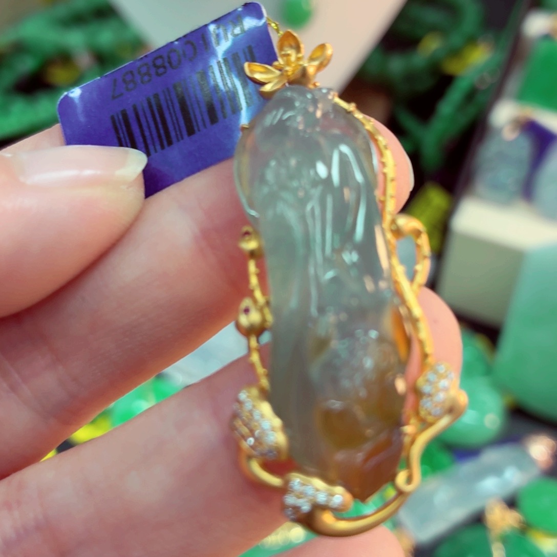 翡翠18K金镶嵌吊坠(不含链)