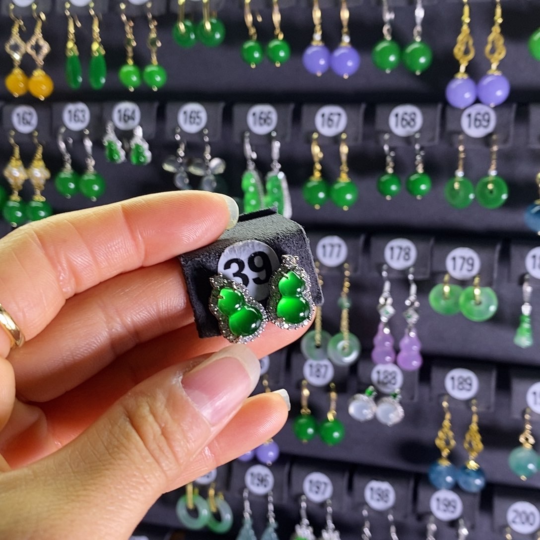 银S925镶嵌翡翠耳饰39