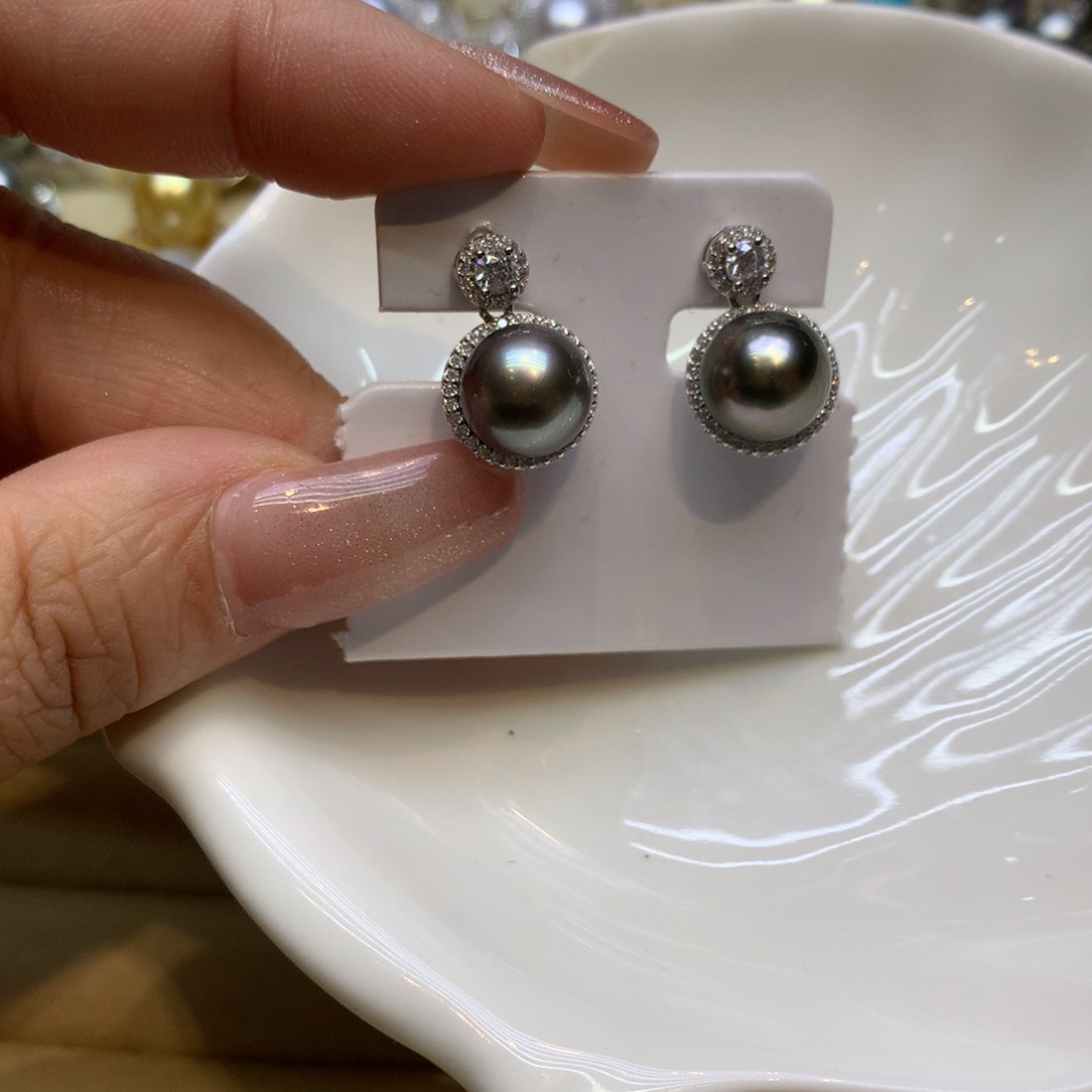 银S925镶嵌耳饰海水珍珠