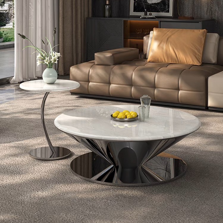 【飞碟-卡里冰玉奢石】意式轻奢飞碟茶几悬浮不锈钢客厅极简圆形