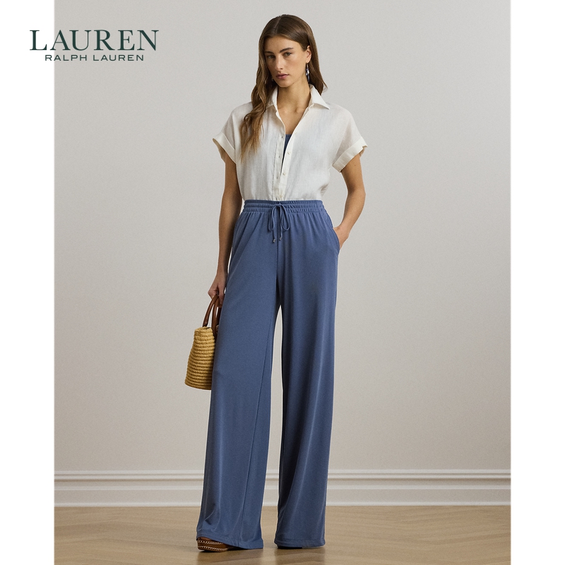 Lauren/拉夫劳伦女装 25年秋季弹力平纹针织阔腿抽绳长裤RL62591