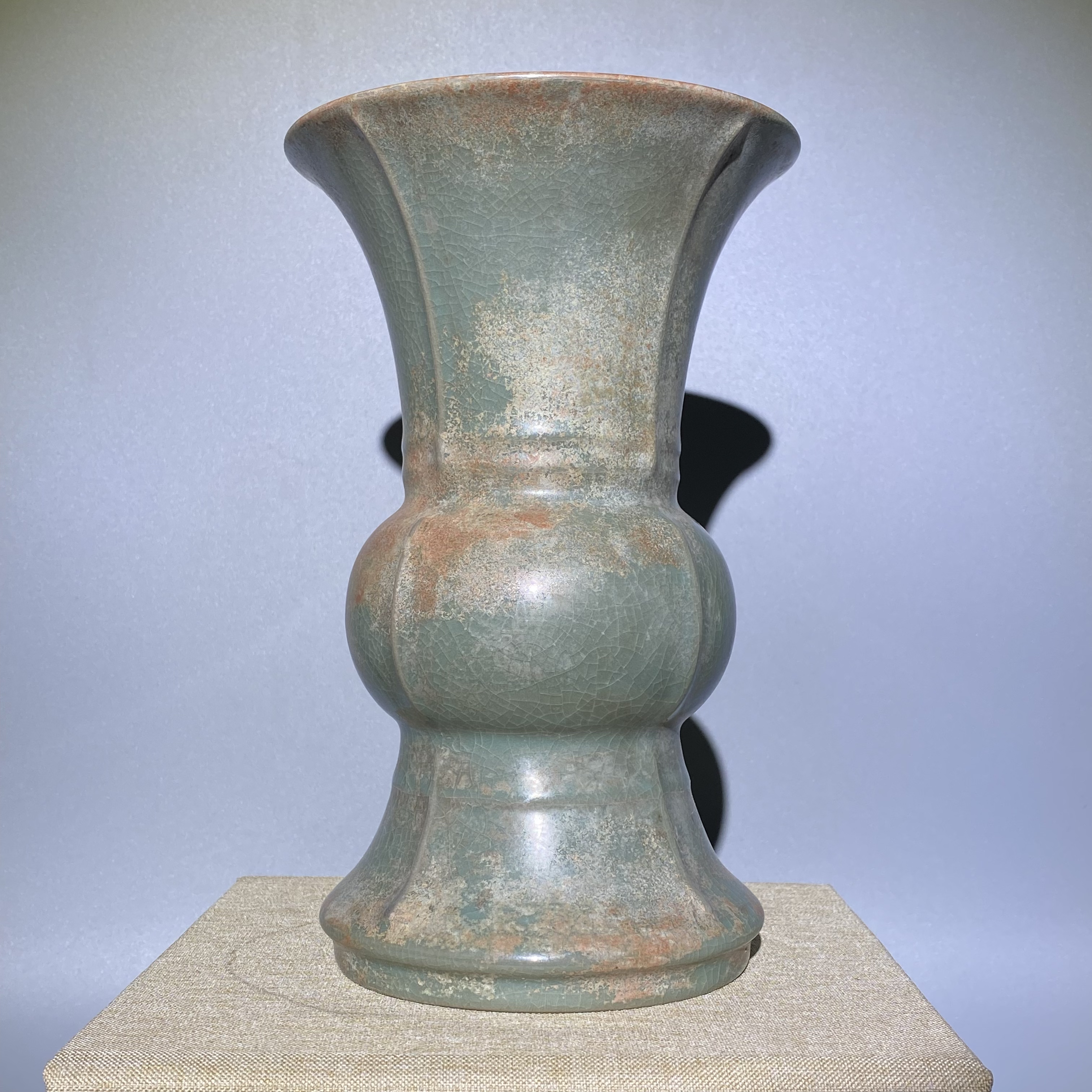 汝窑青瓷器清凉寺系瓶 釉水独特 开片自然 高度22 直径14