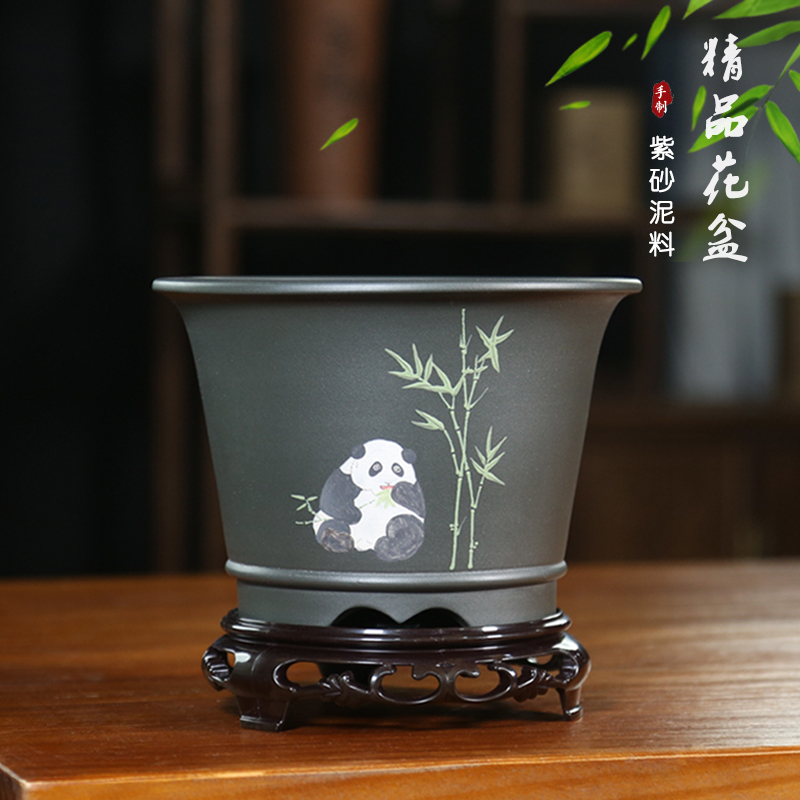 宜兴紫砂兰花盆泥绘紫砂盆多肉植物菖蒲桌面绿植盆栽盆景兰花盆