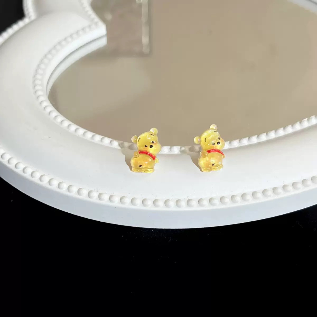 铜合金耳饰 极简风可爱小熊耳钉黄色配饰少女甜美百搭耳饰E289