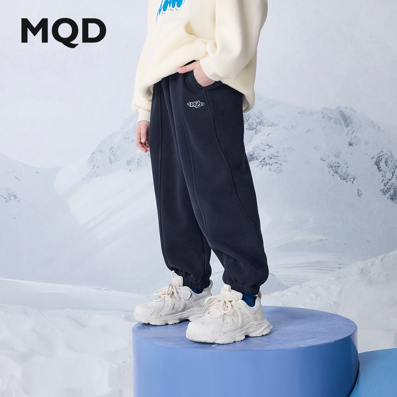 MQD童装儿童冬季新品潮酷休闲运动加绒学院风卫裤针织裤9644W1603
