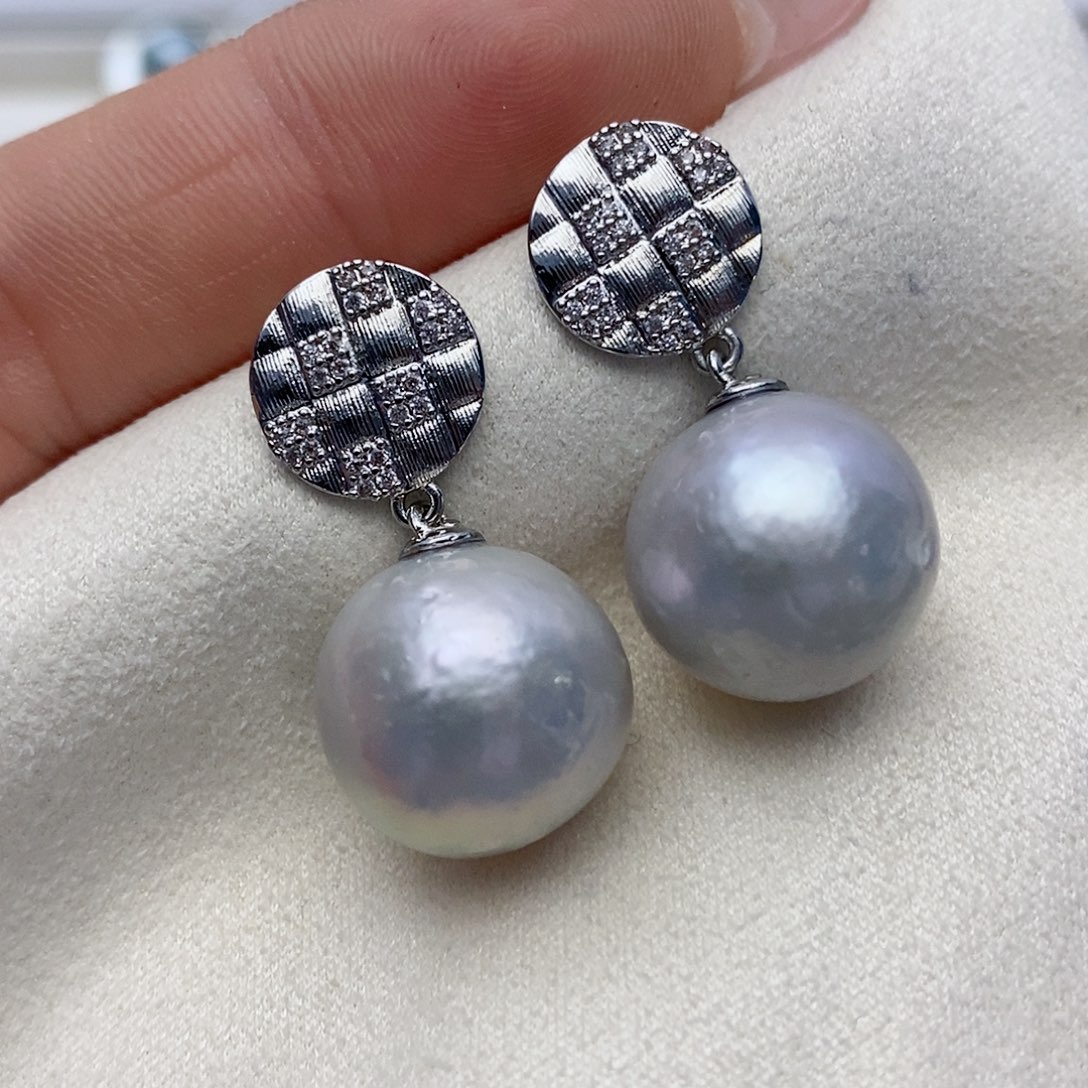 【闪购商品】淡水珍珠耳饰银S925镶嵌15mm