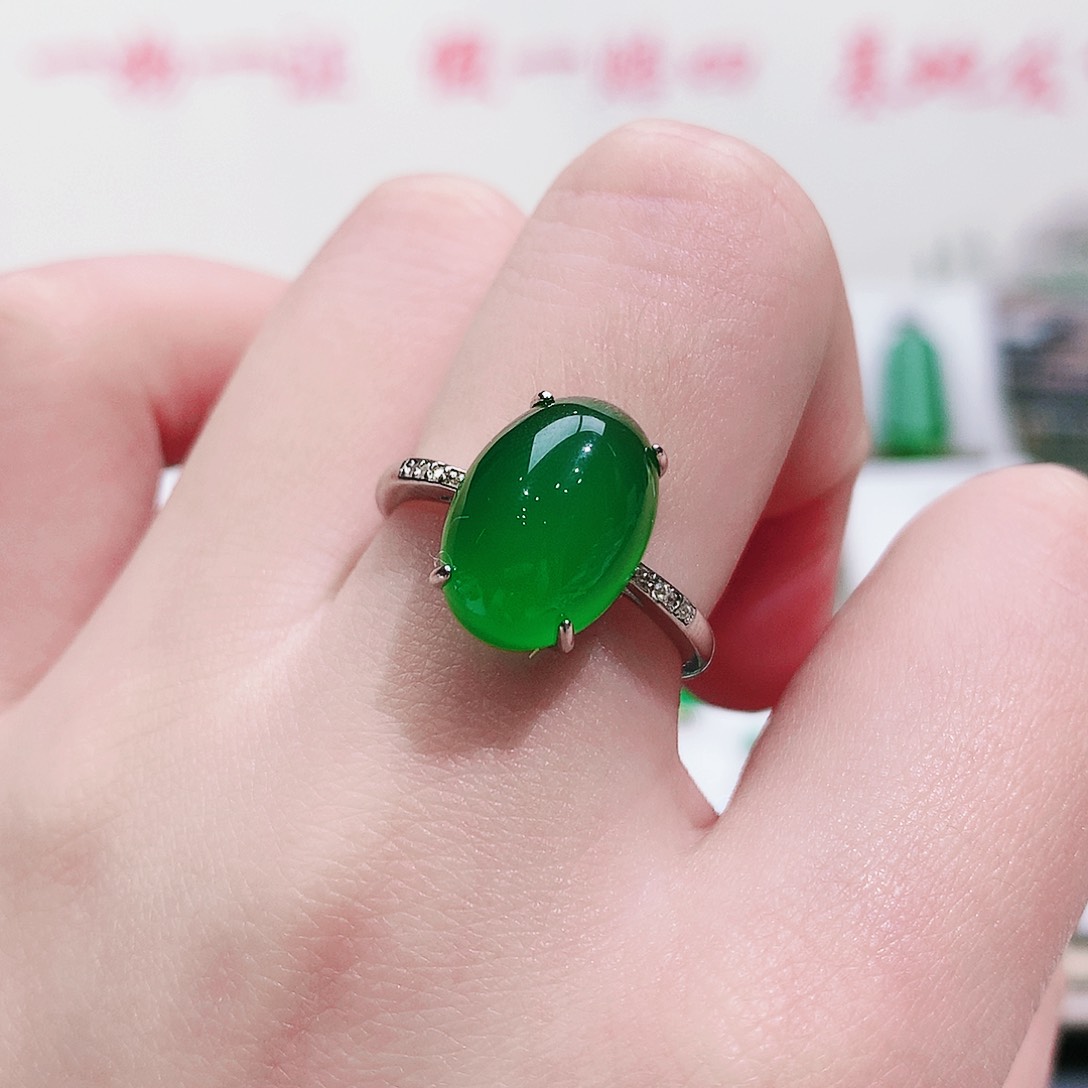 玛瑙/玉髓纯天然珠宝玉石鸽子蛋戒指银S925镶嵌