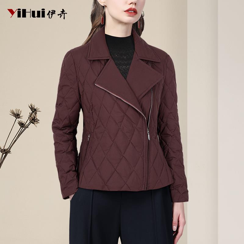 YIHUI伊卉羽绒服女短款外套西装领拉链白鸭绒轻薄款WI243891