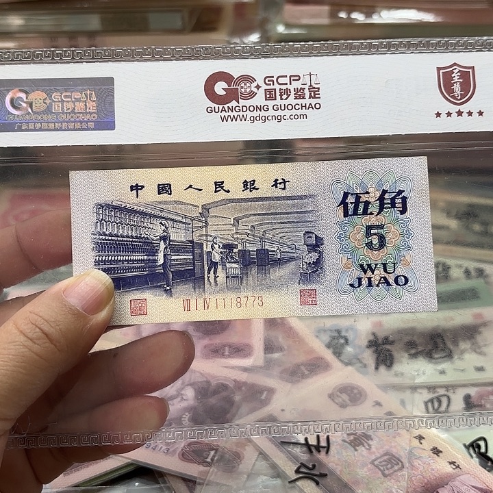 第三套人民币，平水纺织伍角1张豹子头111，带水印