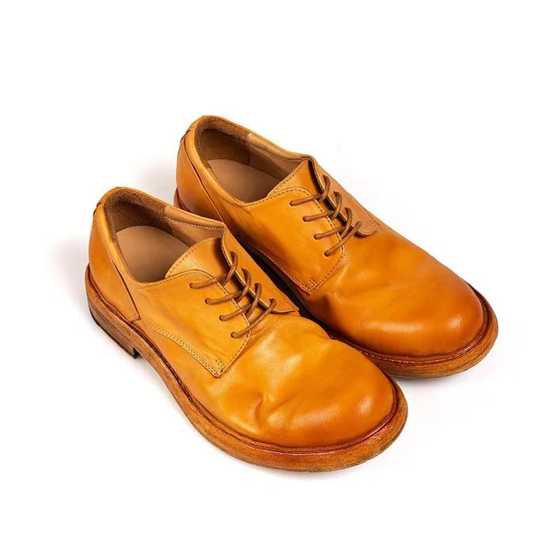 马皮水洗复古做旧男士时尚真皮圆头系带百搭休闲男皮鞋英伦风
