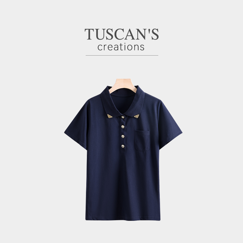 TUSCAN'S CREATIONS夏季新款纯色POLO衫百搭翻领宽松T恤时代双鱼