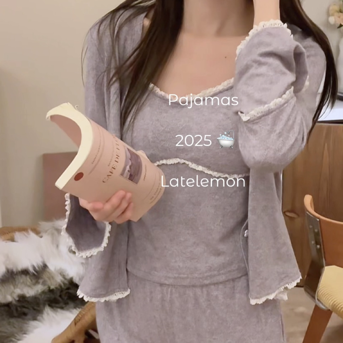 LL晚柠家秋冬女士带胸垫吊带长袖长裤三件套睡衣可外穿家居服