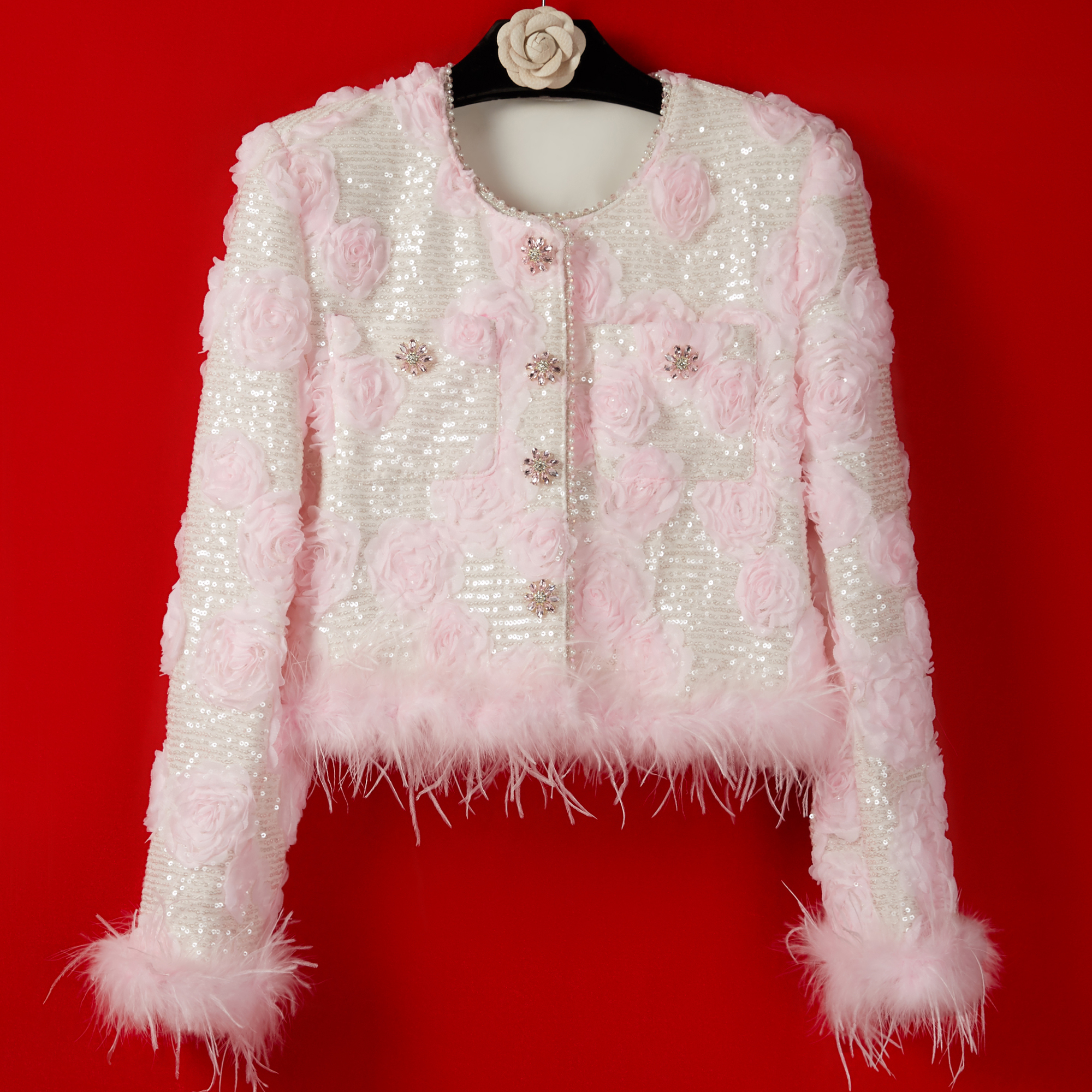 【仙蕊花】粉色重工新款轻奢高级感设计师百搭女装小香风外套