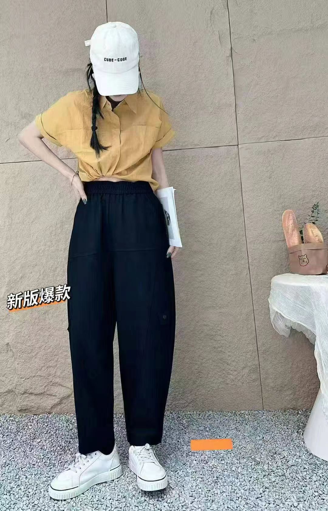欧洲站乌衣轩夏季新款后面口袋哈伦小脚裤女