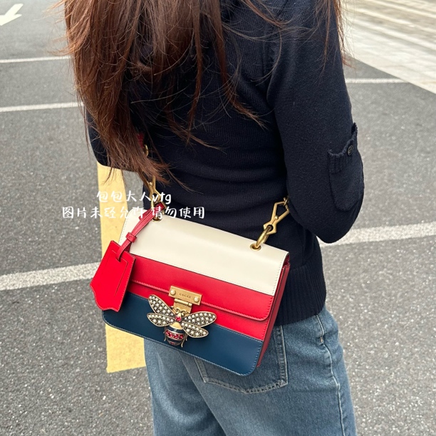 99新 GUCCI/古驰 玛格丽特珍珠蜜蜂单肩包