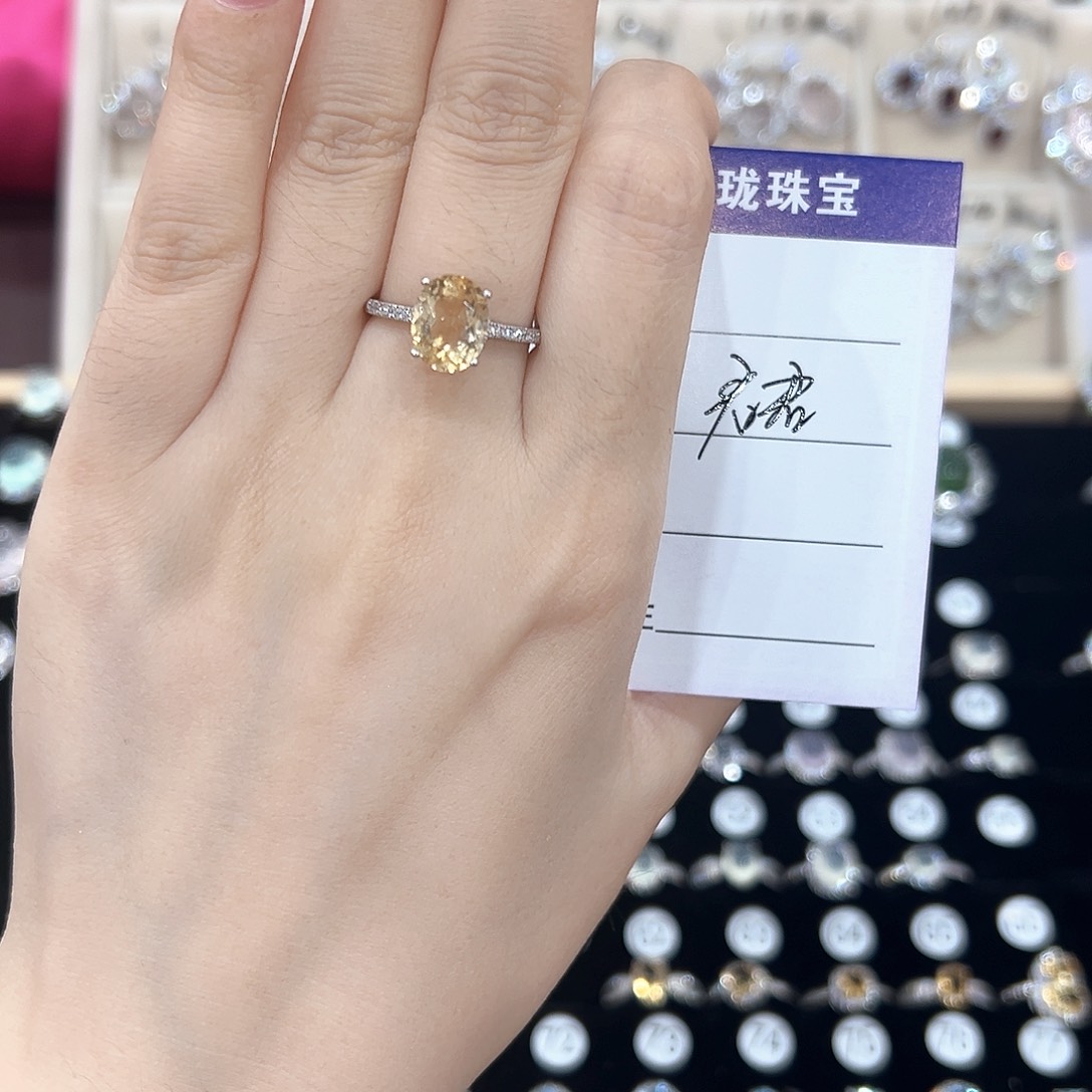 ****w黄晶戒指银S925镶嵌