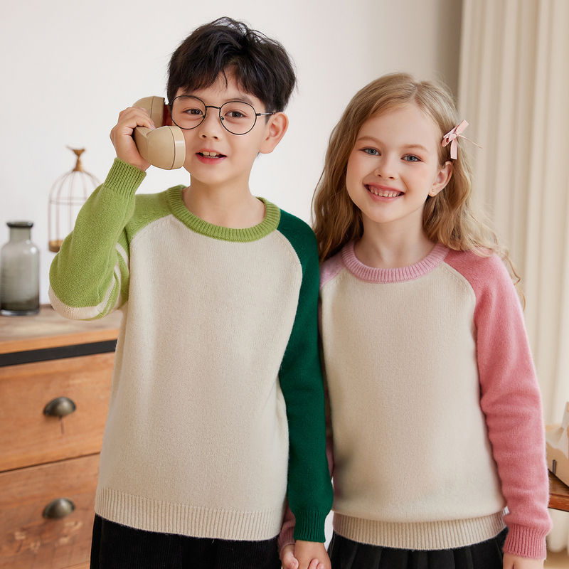 100%纯羊毛2025冬季新款七针撞色四道杠男女童毛衣长袖毛衣打底衫