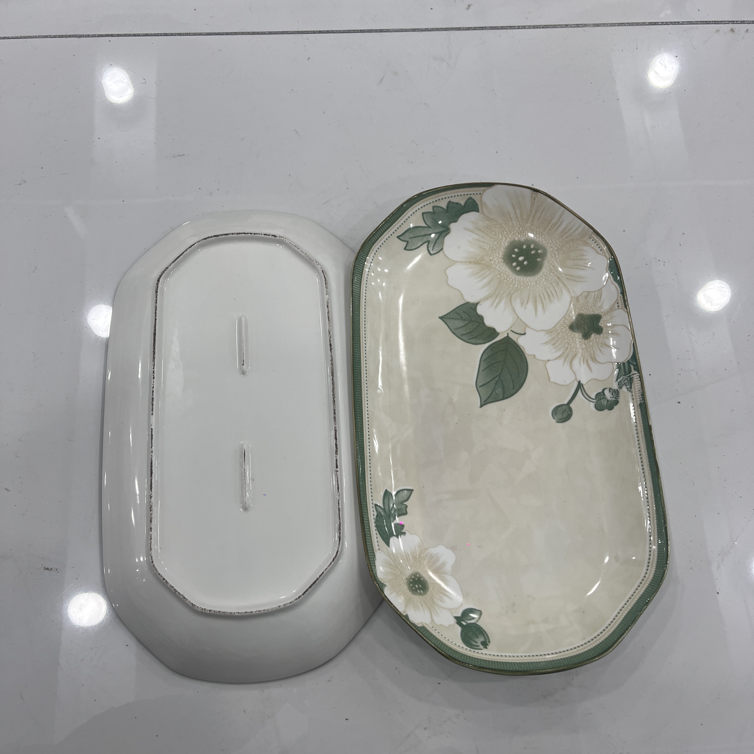 日式山茶花12英寸鱼盘家用鱼盘q